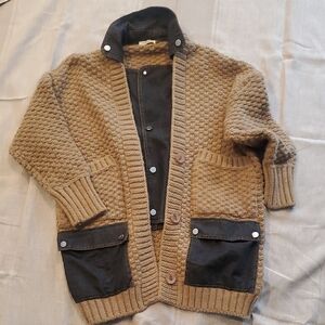 ADORA Women's Tan Cardigan with Jean Accents